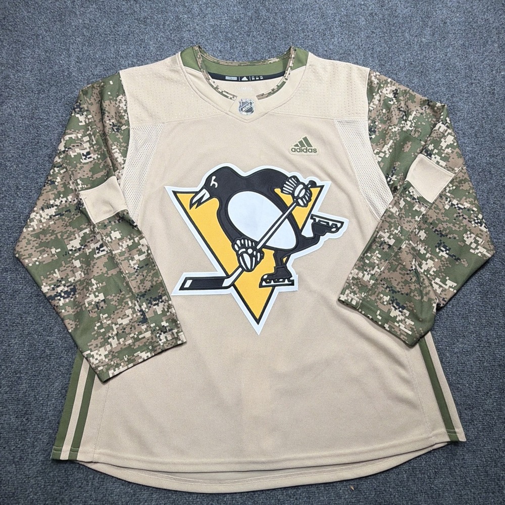 Adidas Pittsburgh Penguins Camo Hockey Jersey Mens 52 L Camouflage Service Rare!